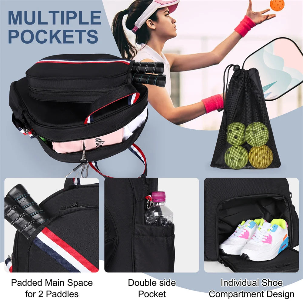 Multi-Sport Equipment Backpack Adjustable Paddle Bag for Pickleball Tennis & Racquetball Large Capacity Storage for Men & Women